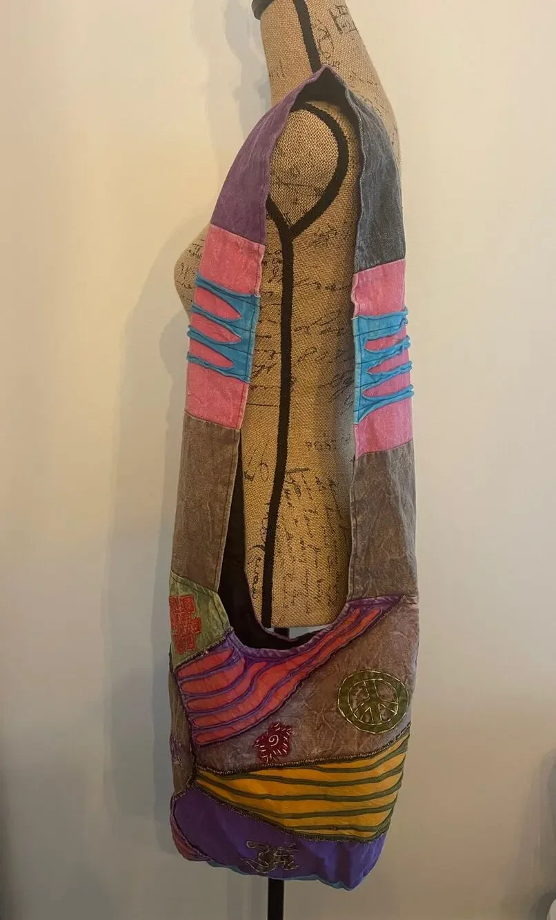 Boho Sun Crossbody Patch Work Sack or Bag Hippie Vibe Made in Nepal No Zipper